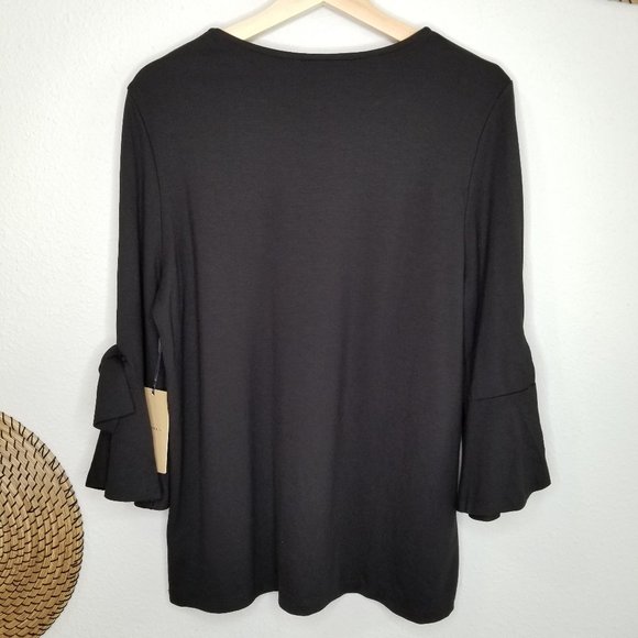 Halogen Tshirt Blouse w/ 3/4 Ruffle Sleeves & Ties - Picture 3 of 10